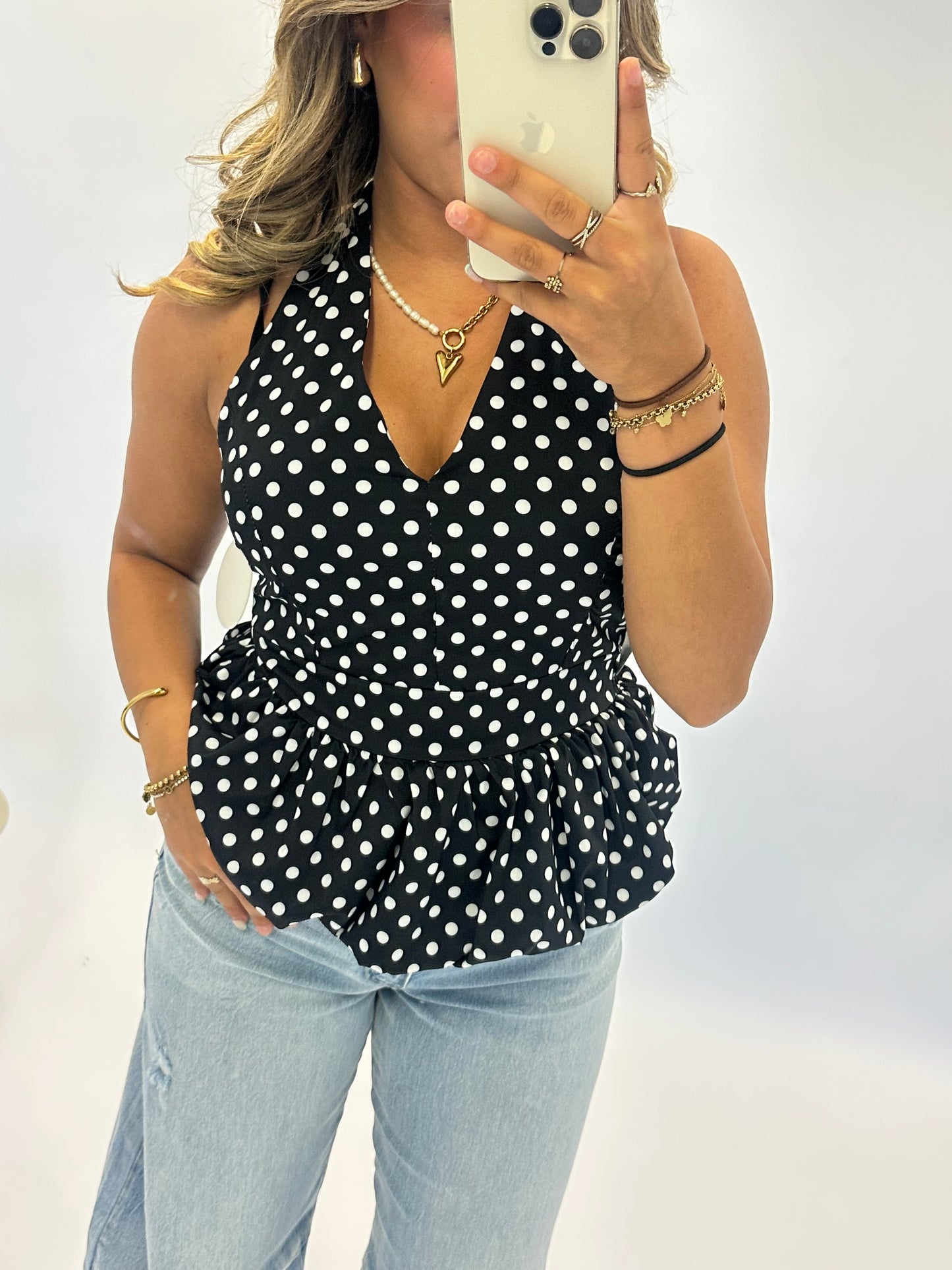 Polka Dot Halter Top – Black