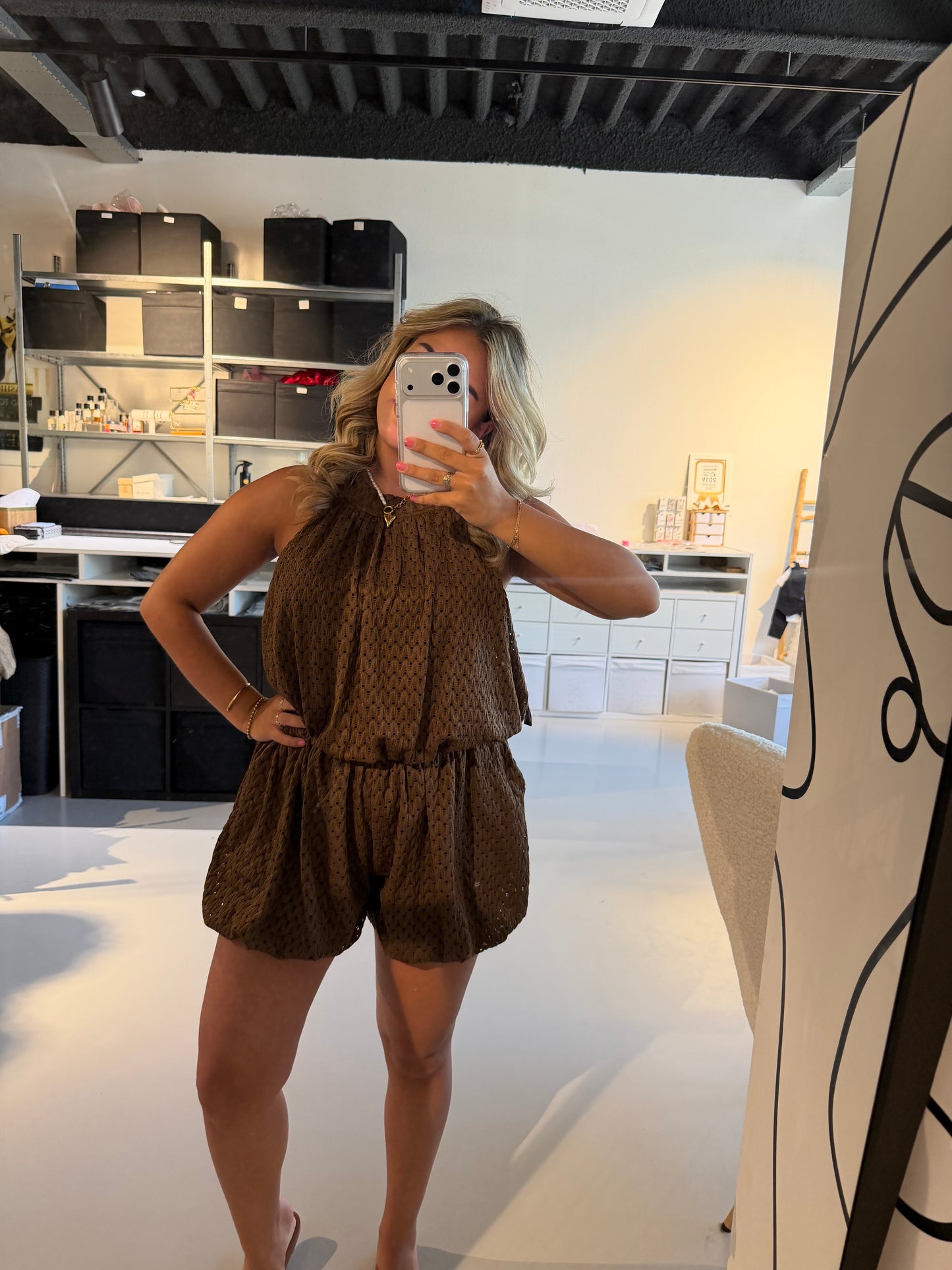 Sara ballon jumpsuit jurkje - BROWN