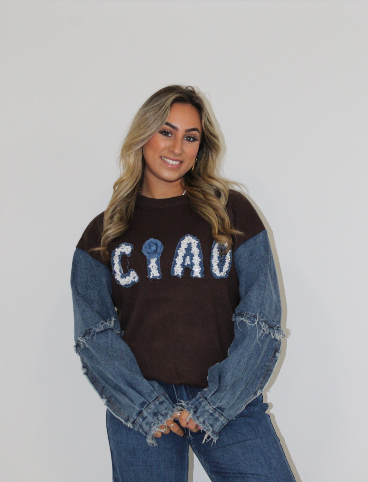 Widia trui ciao denim bruin