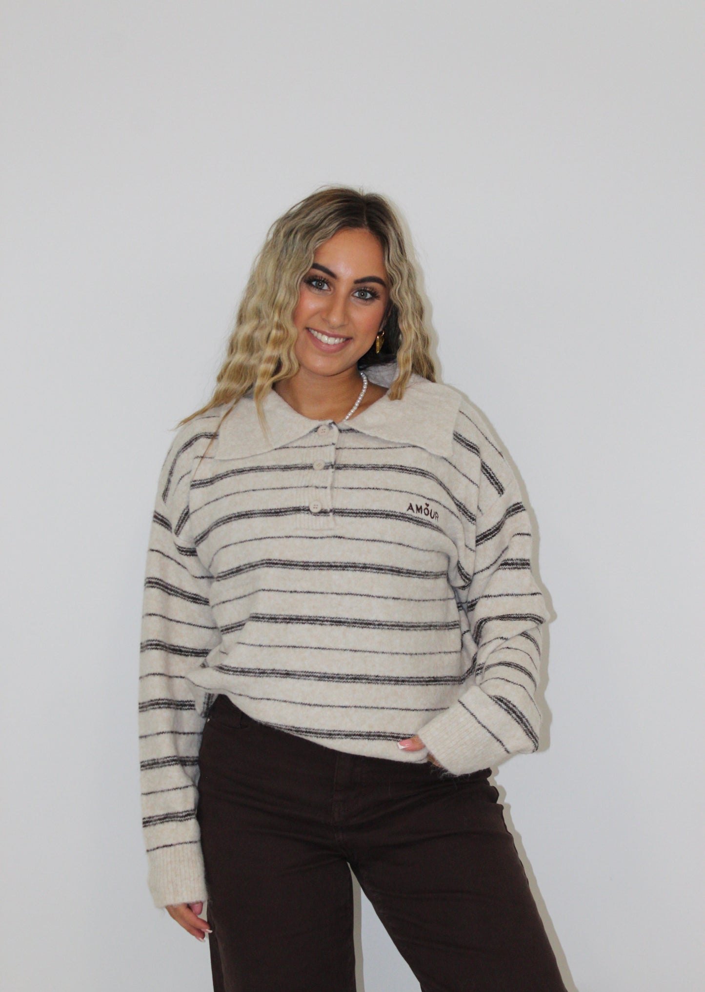 Kady trui amour streep beige