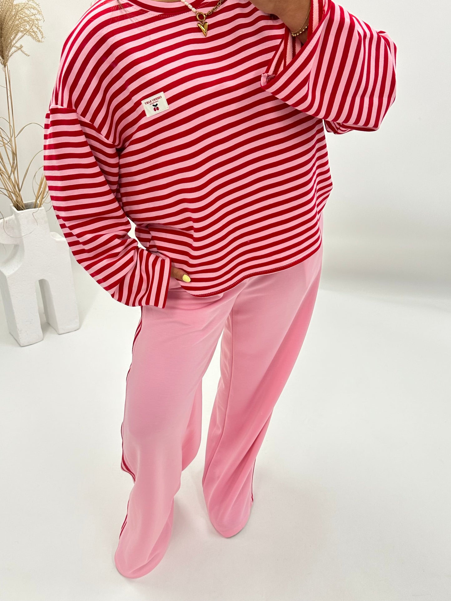 Sara roze-rood gestreepte longsleeve
