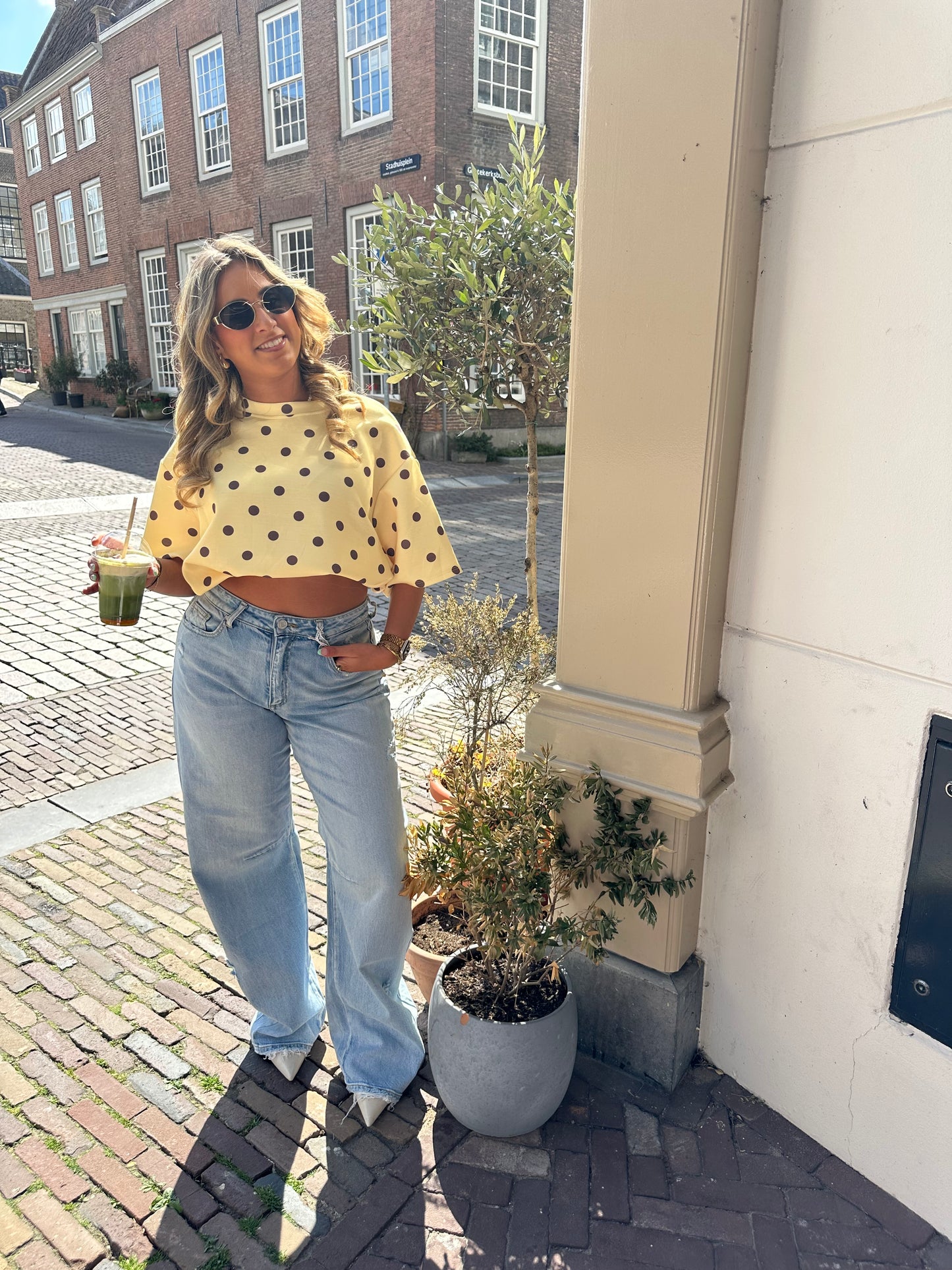 Nora Polka dot Ballon top - Yellow/Brown
