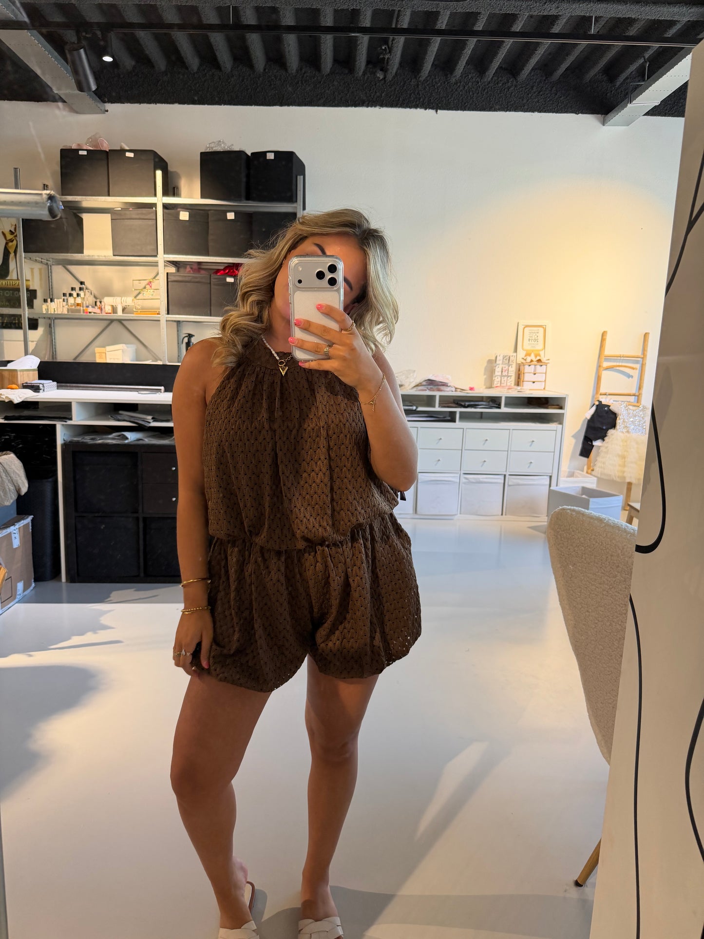 Sara ballon jumpsuit jurkje - BROWN