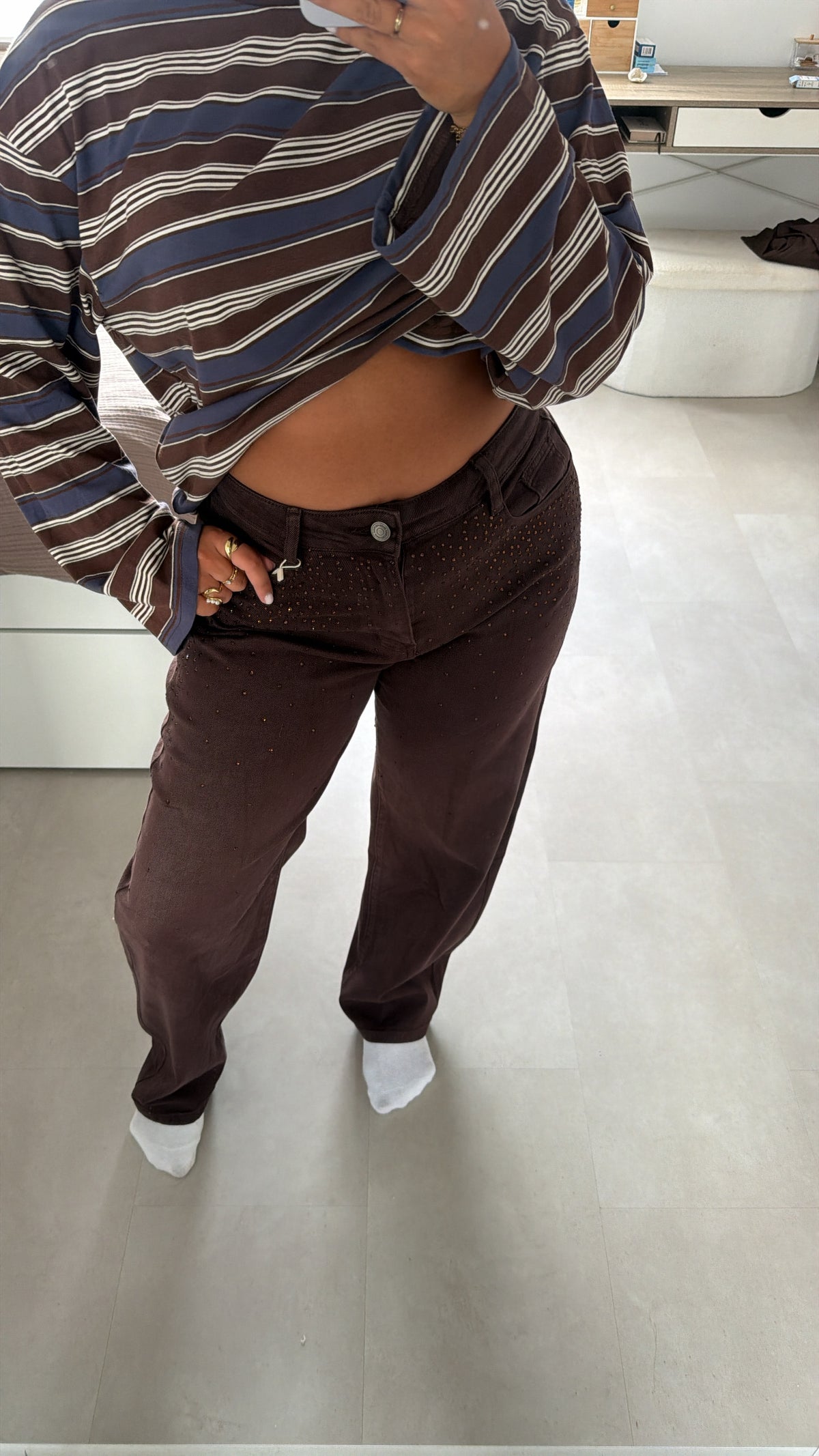 Mariska ballon jeans glitter - BROWN