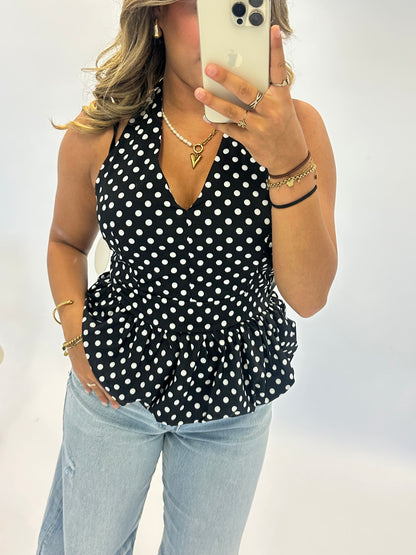 Polka Dot Halter Top – Black