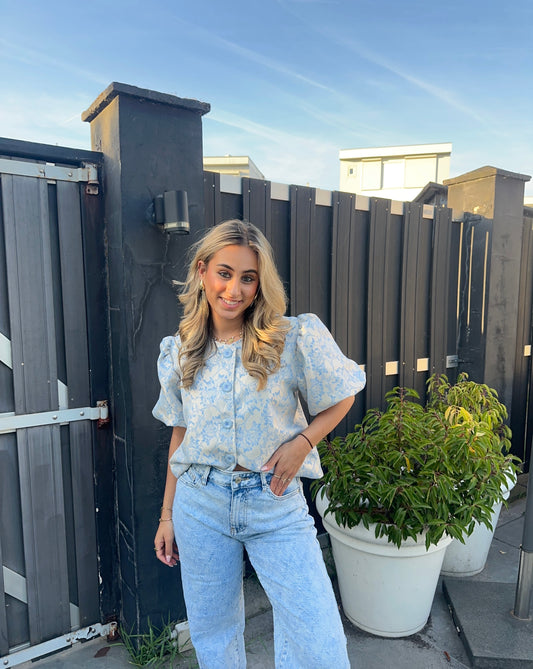 GEPOFTE MOUWEN TOP LILLY - BLAUW