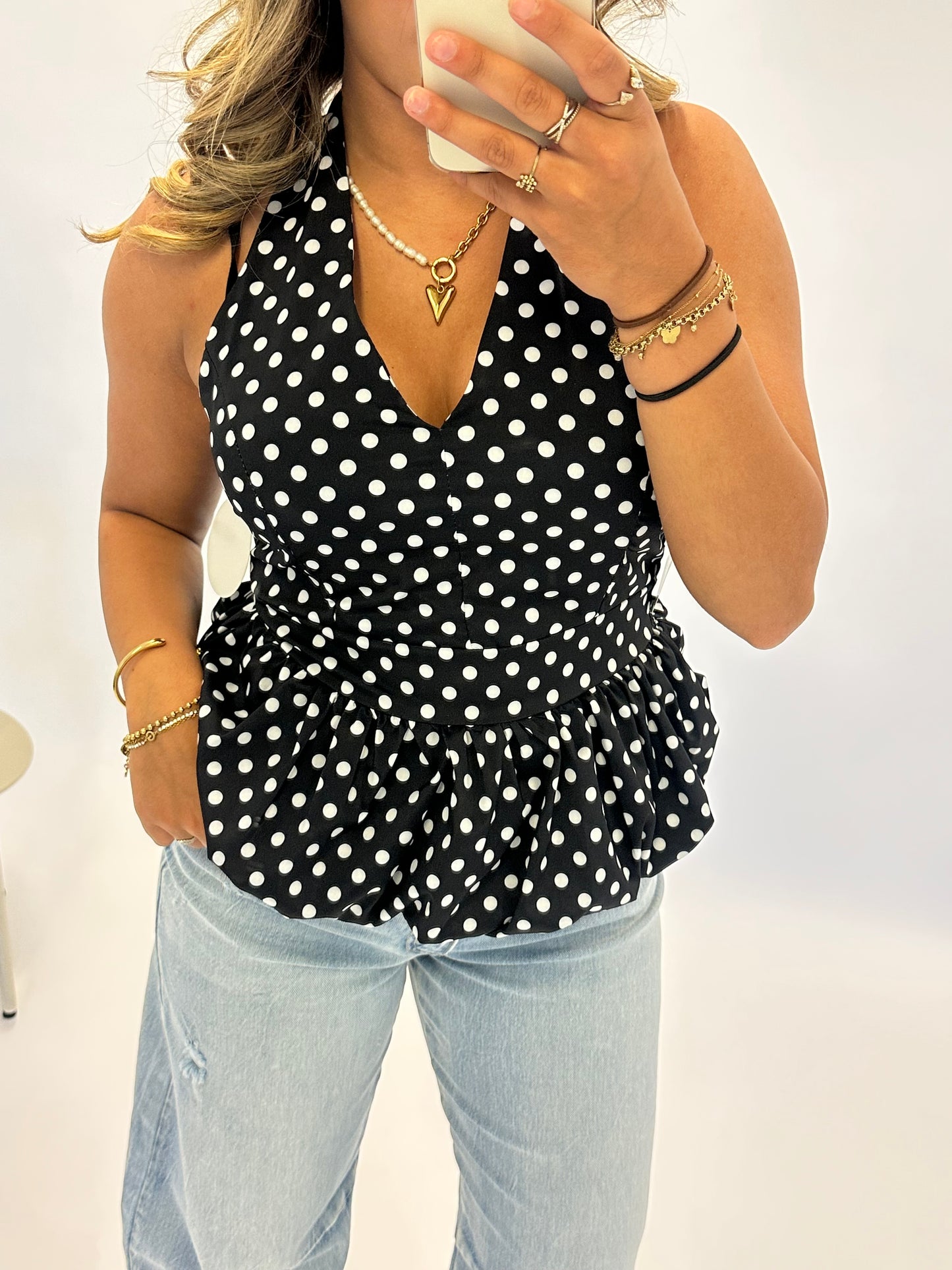 Polka Dot Halter Top – Black