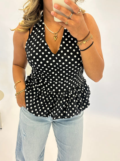 Polka Dot Halter Top – Black