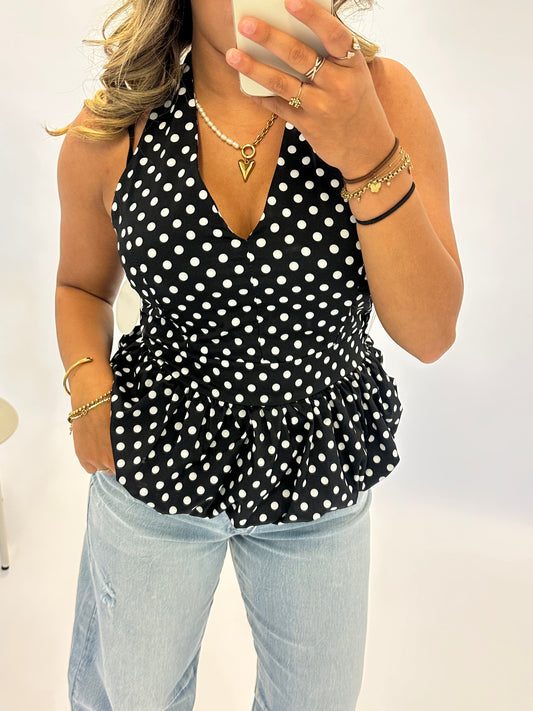 Polka Dot Halter Top – Black