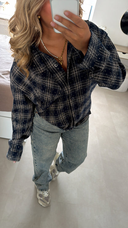 Yara geruite blouse - DARK BLUE