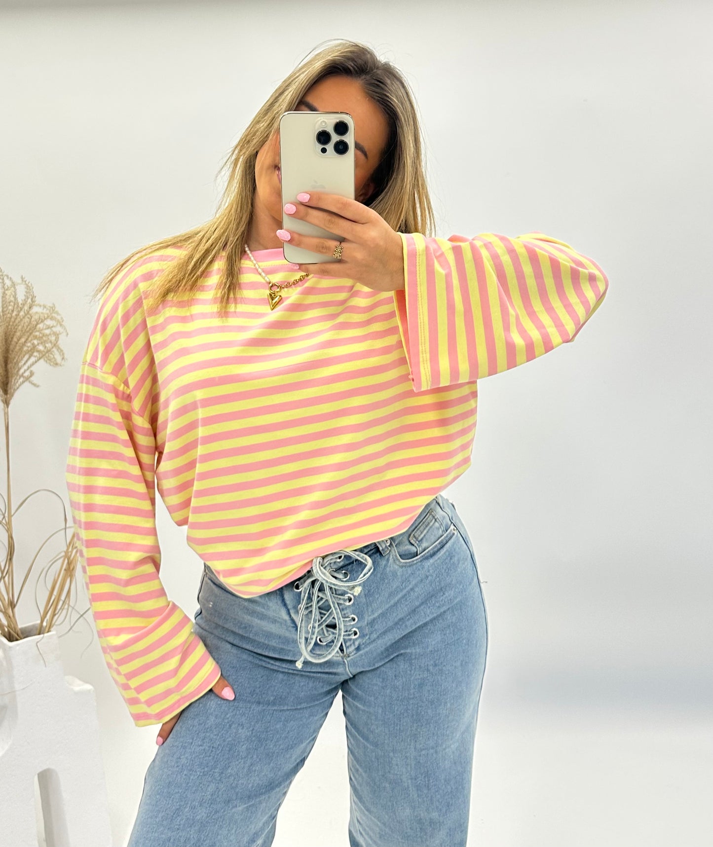 Bo roze-geel gestreepte longsleeve
