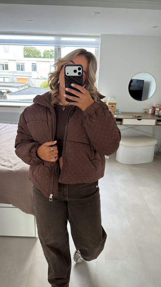 Merel gewatteerde jas glitter - BROWN
