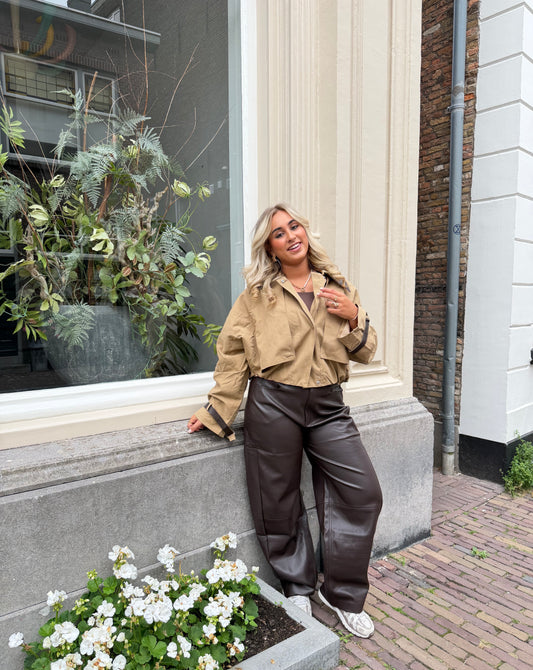 Suze cropped jacket - BEIGE/BROWN
