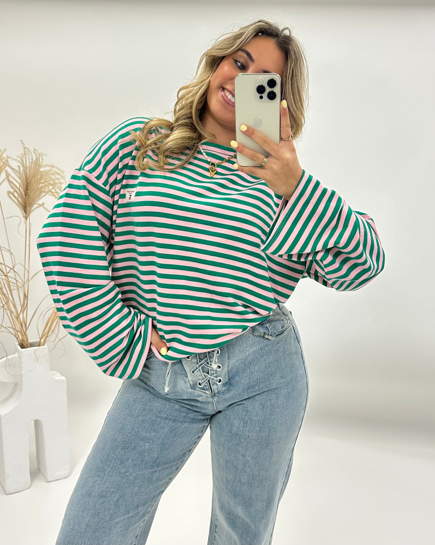 Sara roze-groen gestreepte longsleeve