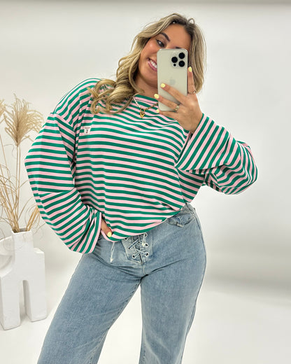 Sara roze-groen gestreepte longsleeve