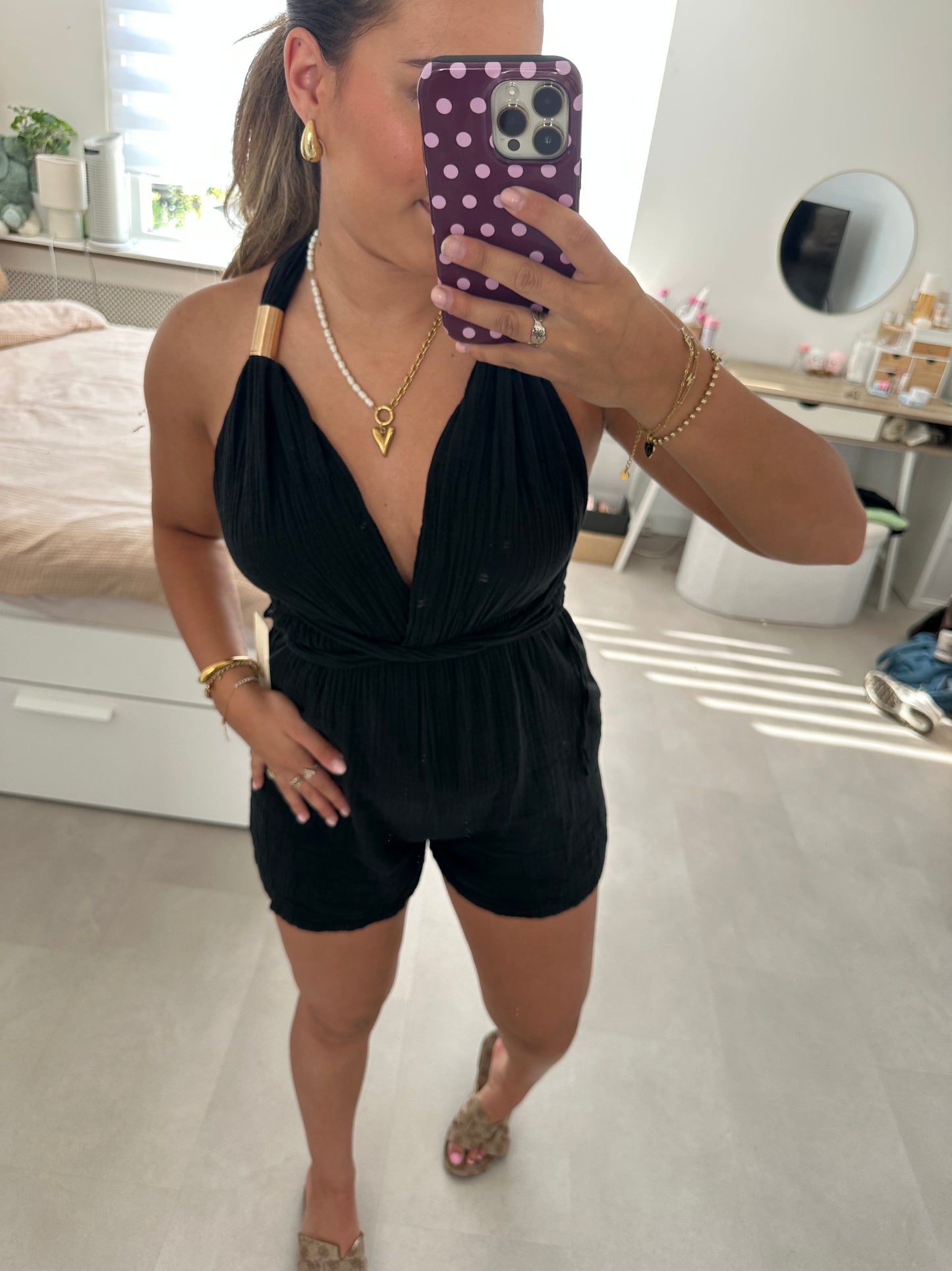 Julia Hydrofiel halter jumpsuit kort - Black