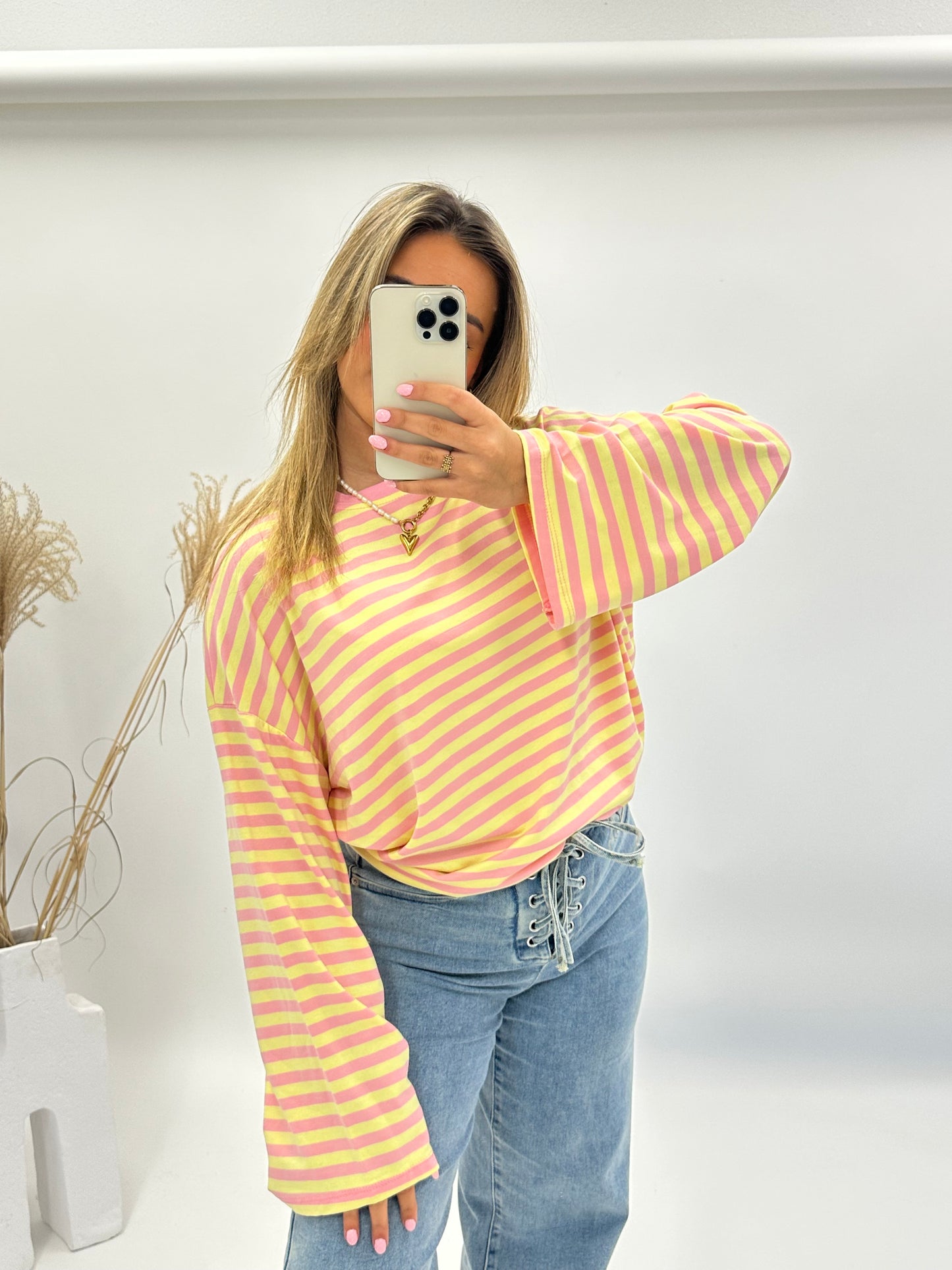 Bo roze-geel gestreepte longsleeve