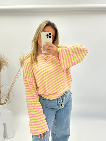 Bo roze-geel gestreepte longsleeve