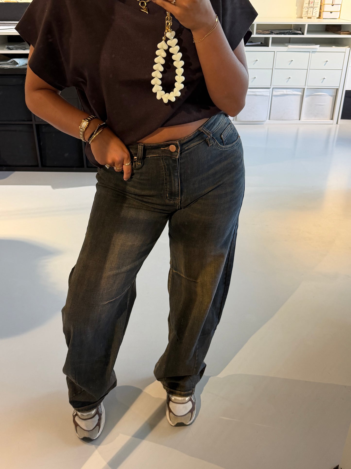 Mila Balloon jeans - BLUE/BROWN WASSING