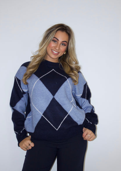 Jenske ruit trui blauw