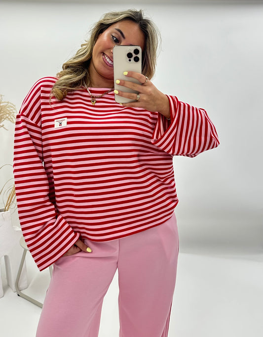 Sara roze-rood gestreepte longsleeve