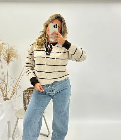 Noor trui gestreept veterhals