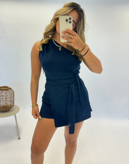 Belle One Shoulder jumpsuit kort - Navy