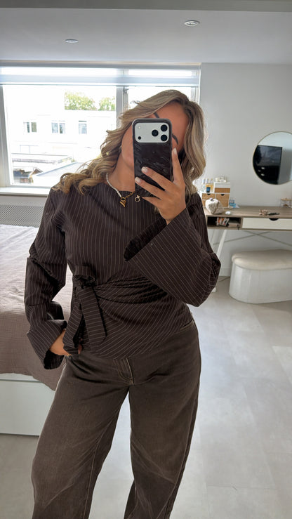 Amira blouse met krijtstreep - BROWN