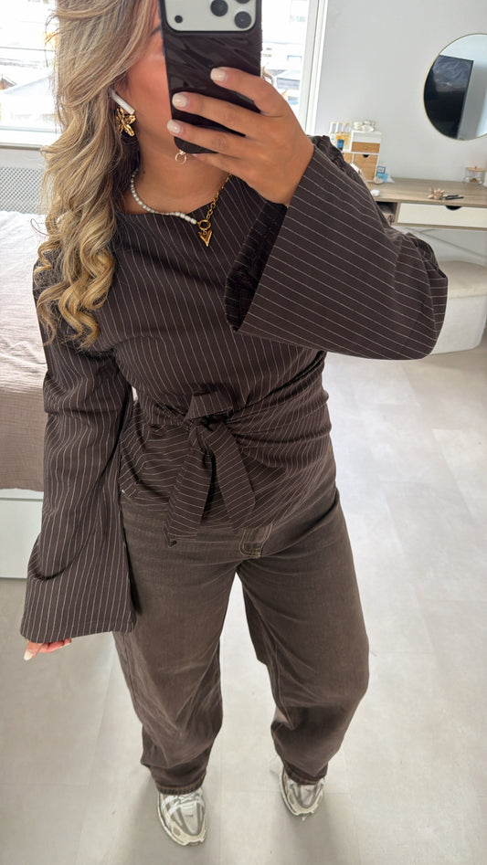 Amira blouse met krijtstreep - BROWN