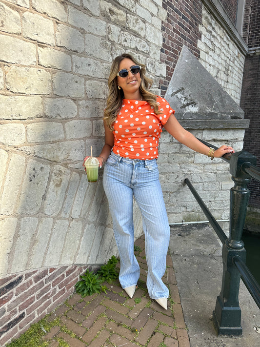 Bo Draped Pola Dot Top -  Orange