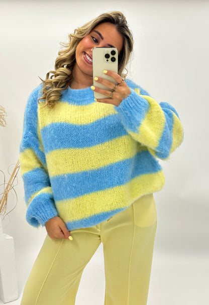 Lora trui pastel blauw geel