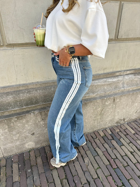 Lola Stripe Wide Leg Jeans – Blue