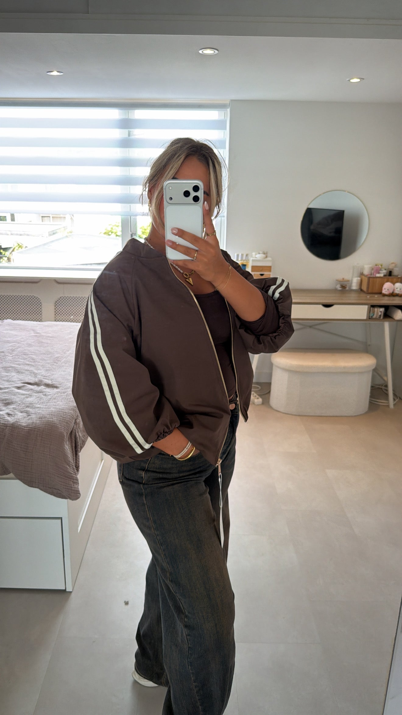 Fleur Balloon stripe jacket - BROWN