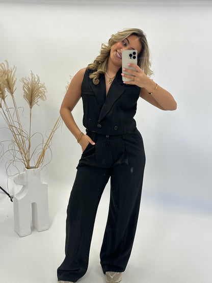 Noor blazer gilet set zwart