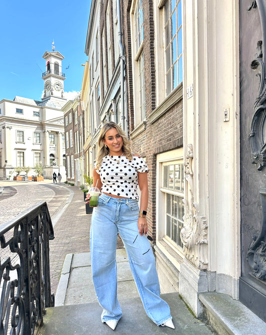 Bo Draped Pola Dot Top -  White