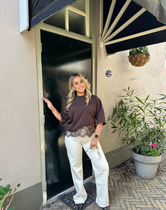 Lou Lace Detail top - Chocolade bruin