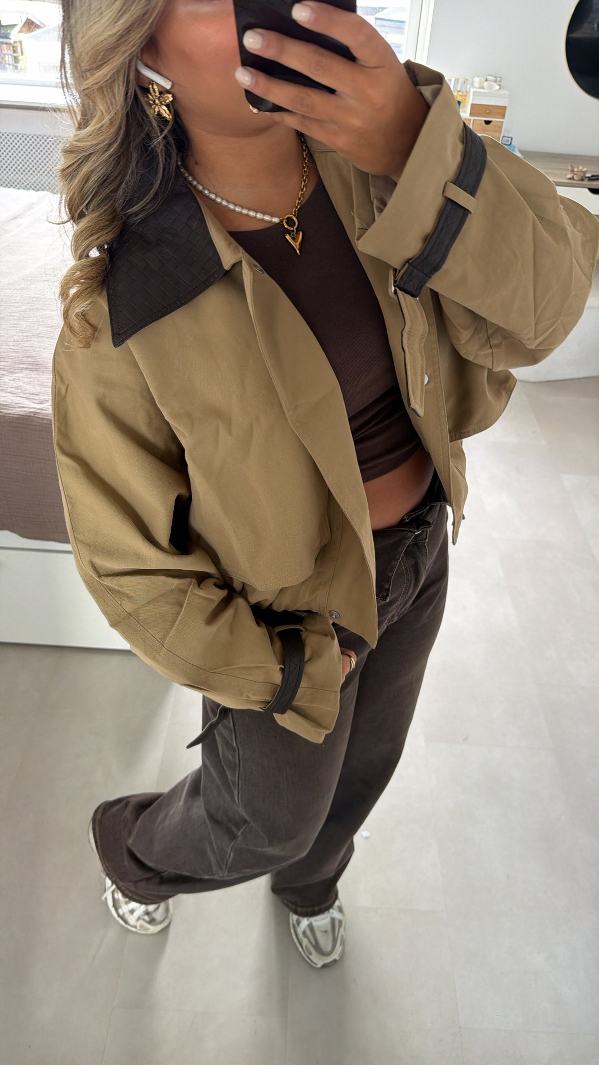 Suze cropped jacket - BEIGE/BROWN