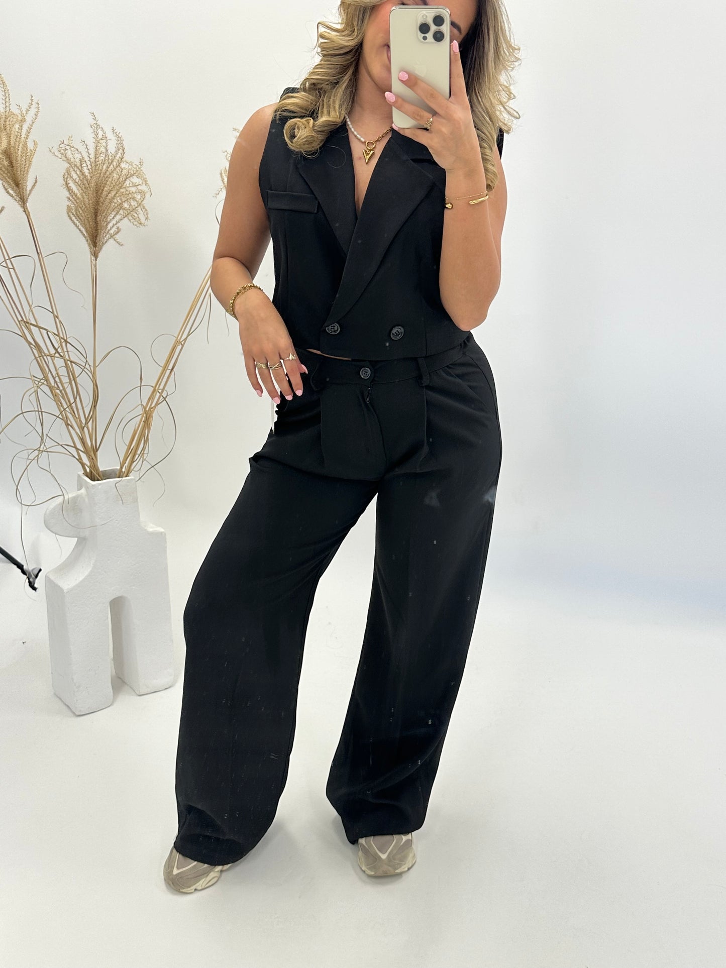 Noor blazer gilet set zwart