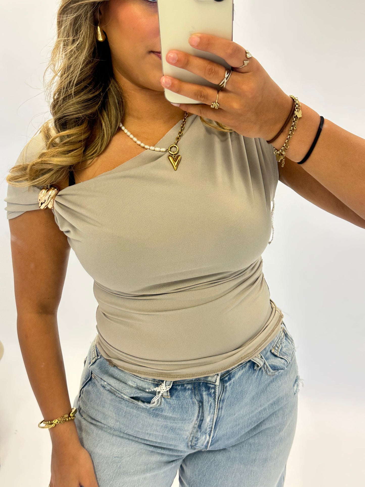 Inge One Shoulder Knot Top - Taupe