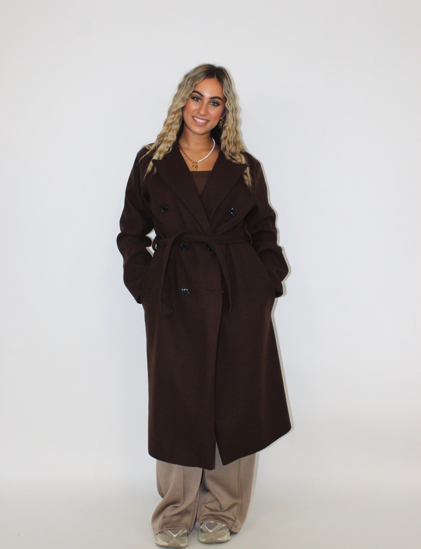 Kiki trench coat jas bruin ceintuur