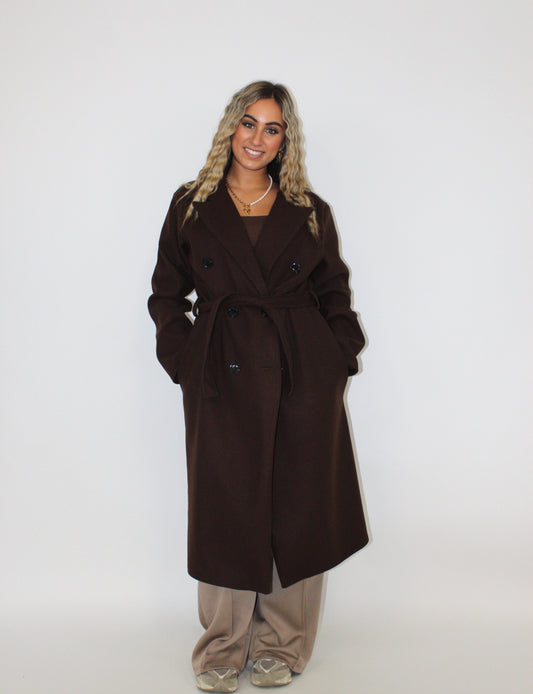 Kiki trench coat jas bruin ceintuur