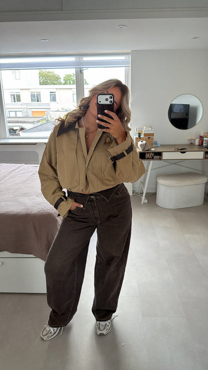 Suze cropped jacket - BEIGE/BROWN
