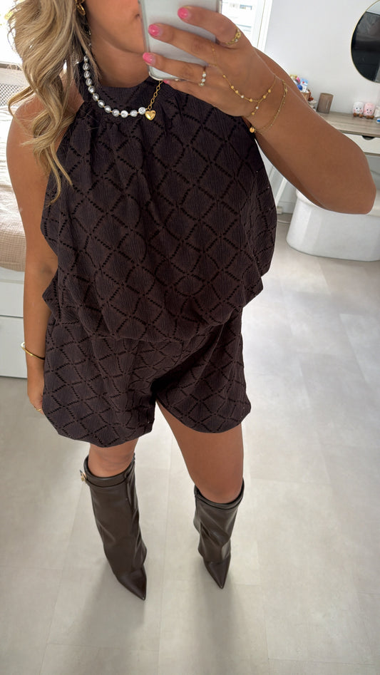 Tes ballon jumpsuit jurkje - BROWN