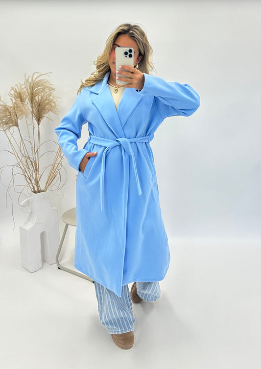 Olivia manteljas met ceintuur blauw