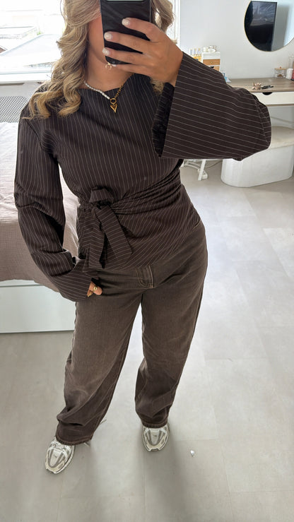Amira blouse met krijtstreep - BROWN