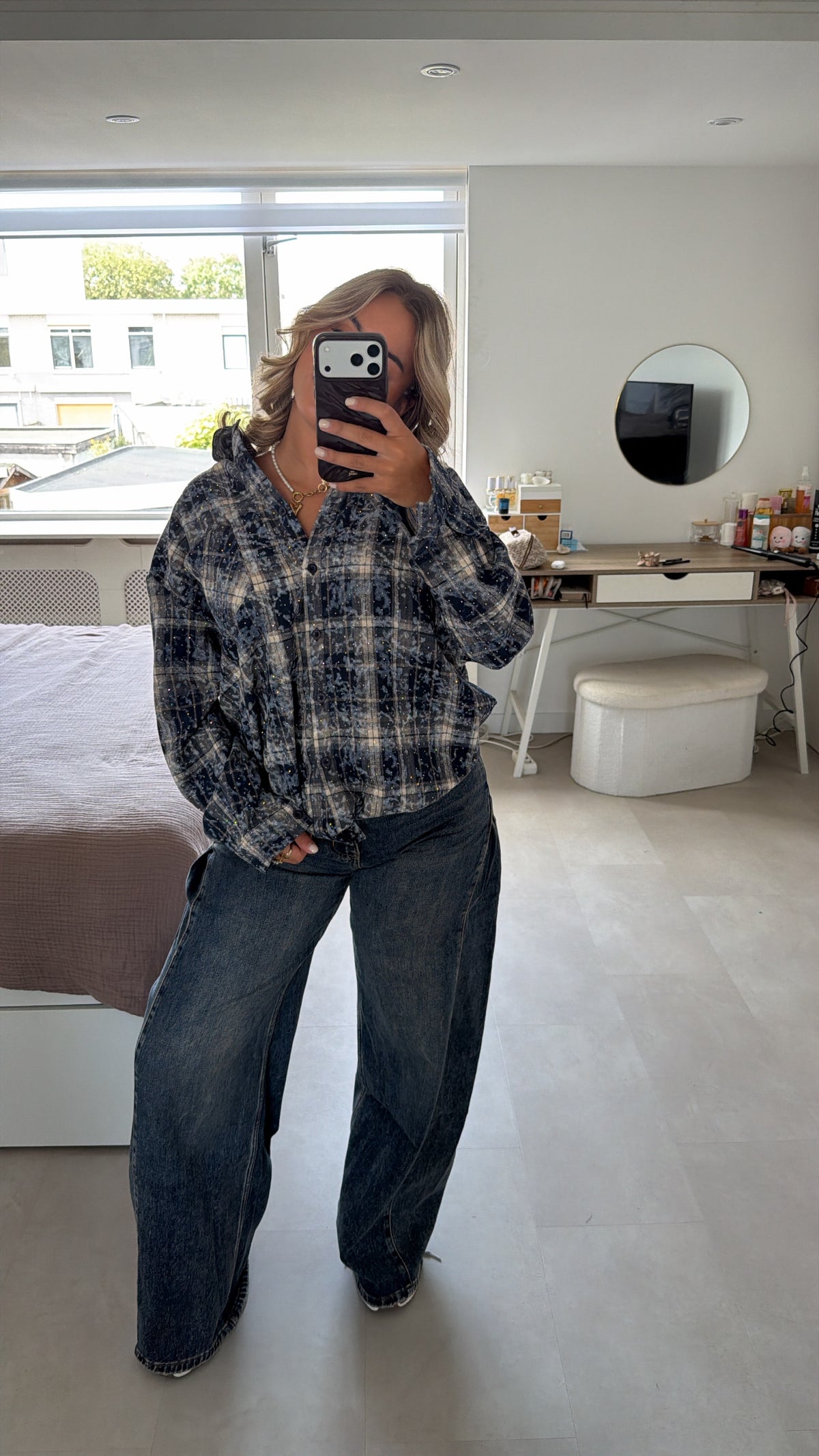 Linde blouse ruit - BLUE