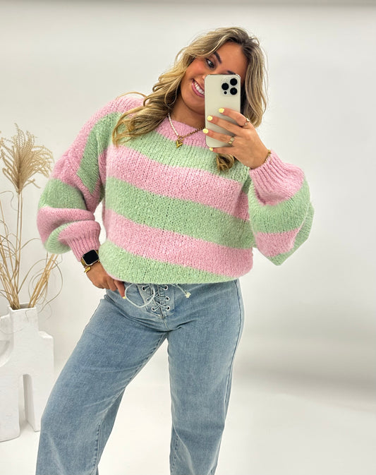 Lora trui pastel roze groen