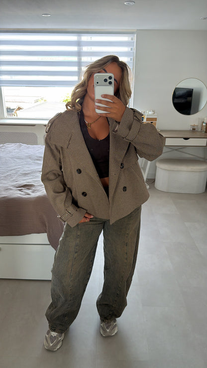 Eva geruit trenchcoat jas kort - BEIGE