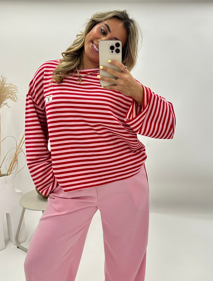 Sara roze-rood gestreepte longsleeve