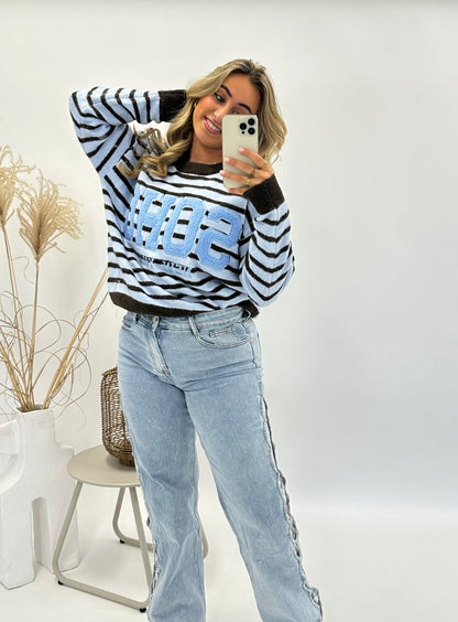 Jill trui SOHO blauw bruin